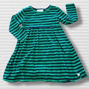 Lolly Wolly Doodle Girls 2/3 Dress Green Navy Striped Long Sleeve Cotton